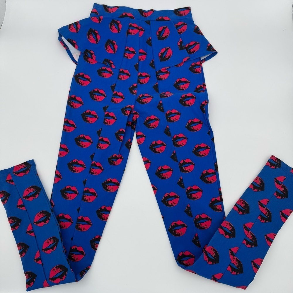Nasty Gal Blue Lip Print Skinny Pants Y2K Made in USA XXS - Picture 3 of 9